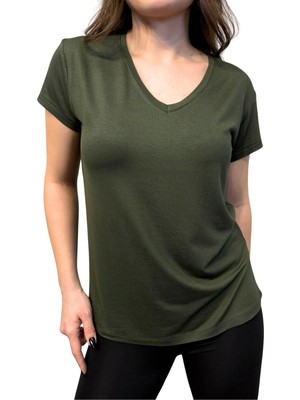 Thiff Gymwear Kadın Kısa Kollu V Yaka Basic Tişört (T-Shirt)