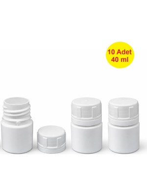 Demet Home 10 Adet 40 ml Kırılır Kapak Numune-ilaç-Tarım-Ecza-Tablet-Hap-Kapsül Şişesi Plastik 40 cc Kutu Şişe