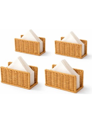 Tuppee Rattan Hasır Peçetelik 4’lü Set 14X5.5X8.5 cm – Şık Dikey Masa Sunum Standı