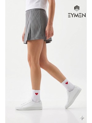 Eymen Socks 6 Çift Beyaz Kalp Desenli Yarım Konç Kadın Çorap Pamuklu Premium Kalite