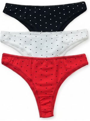 Nicoletta Kadın Brazillian Tanga Külot 3 Lü Paket Likralı Pamuklu Kalpli Dantel Lastikli