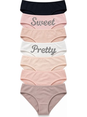 Nicoletta Kız Çocuk Külot 7 Li Paket Pamuklu Likralı Kaşkorse Fitilli Ribana