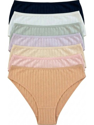 Nicoletta Kadın Külot 7 Li Paket Likralı Pamuklu Kaşkorse Ribana Fitilli