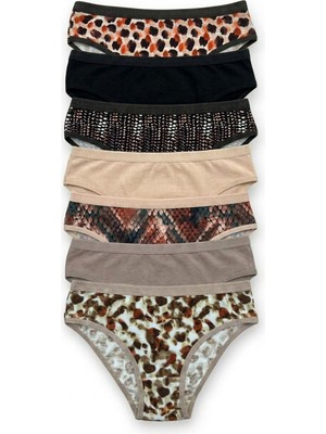 Nicoletta Kadın Külot 7 Li Paket Likralı Pamuklu Geniş Lastikli Baskılı Leopar