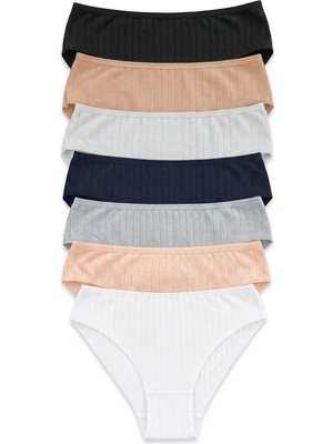 Nicoletta Kız Çocuk Külot 7 Li Paket Pamuklu Likralı Kaşkorse Fitilli Ribana