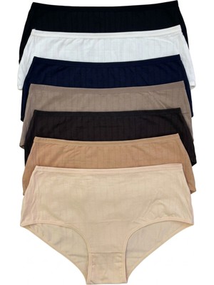 Nicoletta Kadın Külot Yuksek Bel Fitilli Kaşkorse Ribana 7 Li Paket Likralı Pamuklu Vizon