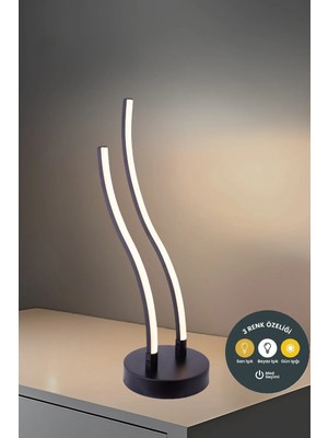 Lzy Avize Store 3 Renk Dalga Model 3'lü Çubuk LED Masa Aydınlatması Siyah-Modern Dekoratif Tasarım