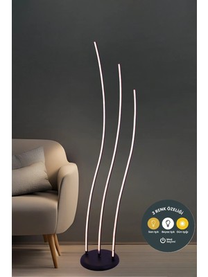 Lzy Avize Store 3'lü Çubuk LED Lambader Siyah 3 Renk Modern-Şık Yerden Aydınlatma Dekoratif Aydınlatma