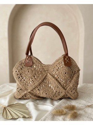 Lumea Mama El Örgüsü Hasır Görünümlü Omuz Çantası - Bohem Kağıt Ip Çanta💫🍁