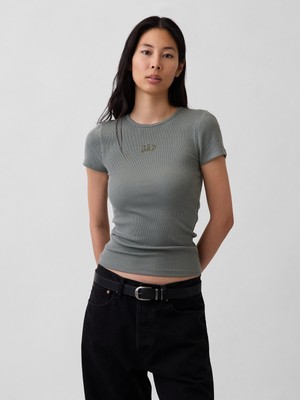 Gap Kadın Yeşil Modern Fitilli Gap Logo T-Shirt