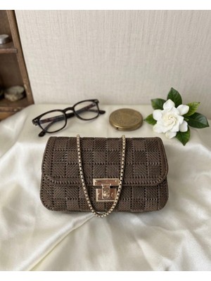 Lumea Mama El Örgüsü Bohem Omuz Çantası - Kahverengi Geometrik Desenli🍁