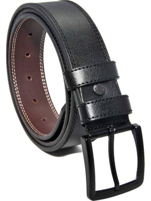 Siyah Suni Deri Çift Dikişli Model 4 Cm.lik Spor Kemer // XD-7000-11-ST