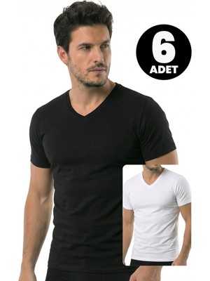 Öts Erkek 6’lı %100 Pamuk T-Shirt V Yaka Günün Her Anı İçin (1630-6)