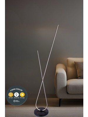 Lzy Avize Store Alfa 3'lü Çubuk LED Siyah Lambader-Modern Şık Dekoratif Yerden Aydınlatma