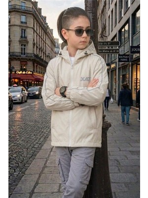 Pina Kids Erkek Çocuk Kapüşonlu Kolları Şeritli Baskılı Bondik Kumaş Mevsimlik Mont MM5011
