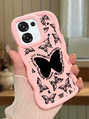 HONTINGA Oppo A6 Pro Uyumlu Kılıfı Düşüme Önleyici Basitlik Anti Düşme Darbeye Dayanıklı Basit Pembe Yumuşak Silikon Telefon Kılıfı Kelebek Desen K9-0080
