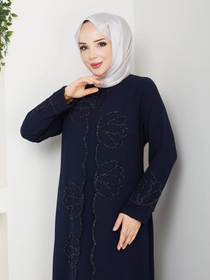 Eslemnur Lotus Çiçek Taşlı Büyük Beden Anne Elbisesi