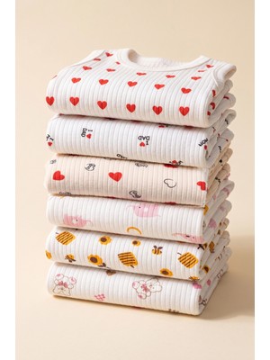 Noone Yenidoğan Bebek 6'lı Set Kolsuz Ribana Çıtçıtlı Badi