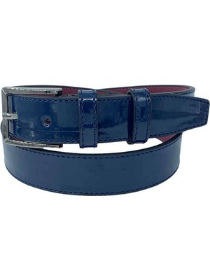 Süzer Deri Lacivert Rugan Çocuk Boy Suni Deri Düz Model 3 Cm.lik Garson Klasik Kemer // XD-G95-ST
