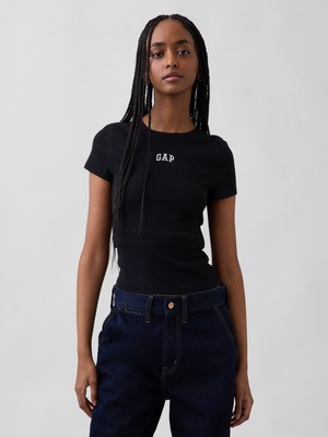 Gap Kadın Siyah Modern Fitilli Gap Logo T-Shirt