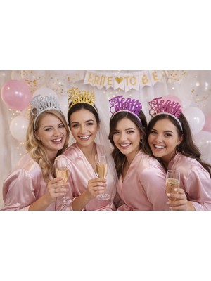 Dizayn Parti Evi Dzyn Team Bride Taç Seti Bekarlığa Veda Partisi Nedime Tacı 4'lü Set Bride To Be Parti Aksesuarı