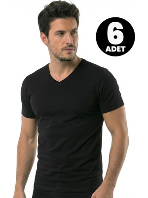 Öts Erkek 6’lı %100 Pamuk T-Shirt V Yaka Günün Her Anı İçin (1630-6)