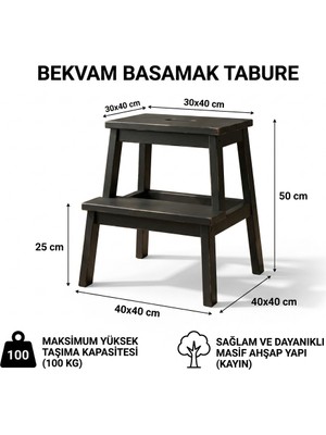 Cnr Wood Masif Ahşap 2 Basamaklı Merdiven Tabure Siyah - Beyaz Renk Seçenekli