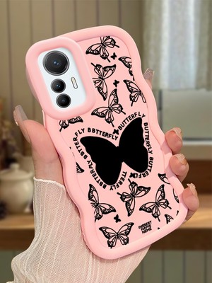 HONTINGA Xiaomi Mi 12 Lite Uyumlu Kılıfı Düşüme Önleyici Basitlik Anti Düşme Darbeye Dayanıklı Basit Pembe Yumuşak Silikon Telefon Kılıfı Kelebek Desen K9-0080