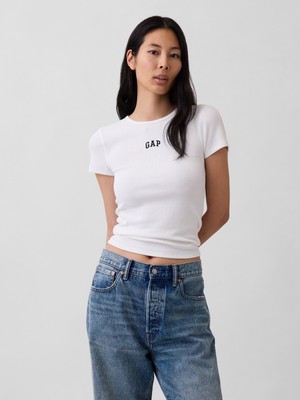 Gap Kadın Beyaz Modern Fitilli Gap Logo T-Shirt