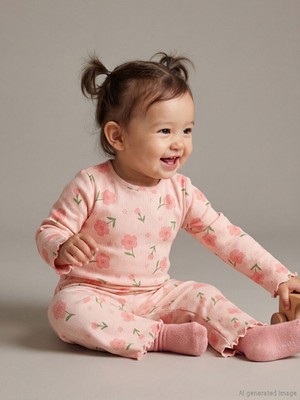 LC Waikiki Pembe Fırfır Detaylı Kız Bebek Bluz ve Tayt