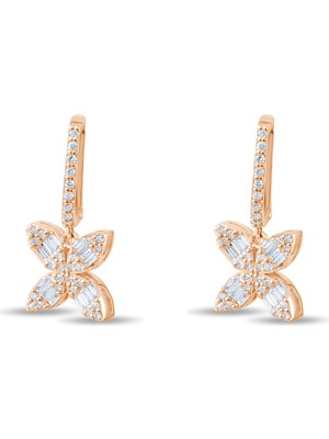 Lial Diamond 0.76 Karat Baget Pırlanta Küpe, Çiçek Figürlü ,doğal Pırlanta, Sertifikalı Mücevher