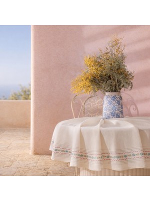 Evidea Soft Pane Yuvarlak Masa Örtüsü - Ekru - 150X150 cm