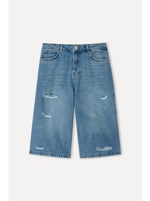 Mudo Kadın Indigo Straight Fit Bermuda Şort