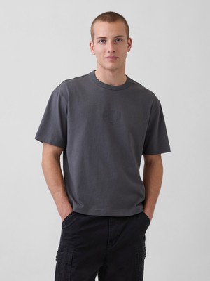 Gap Erkek Gri Heavyweight Relaxed 1969 Logo Crop T-Shirt