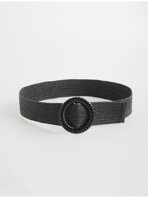 Jimmy Key Siyah Yuvarlak Tokalı Simli Kemer