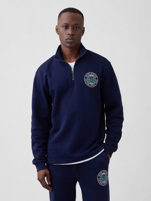 Gap Erkek Lacivert Relaxed Gap Grafik Yarım Fermuarlı Sweatshirt