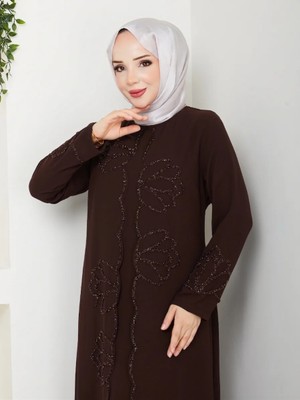 Eslemnur Lotus Çiçek Taşlı Büyük Beden Anne Elbisesi