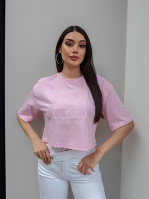 Esra Helvacı Yıldız Nakışlı Crop Tshirt
