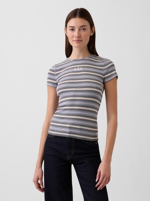 Gap Kadın Mavi Modern Fitilli Gap Logo T-Shirt