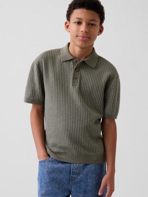 Gap Erkek Çocuk Haki Textured Polo Triko T-Shirt