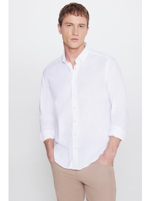 Altınyıldız Classics Slim Fit Dar Kesim Düğmeli Yaka Armürlü Gömlek