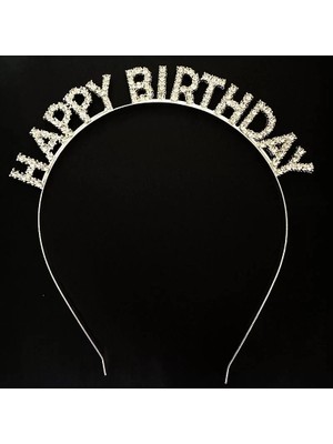 Renas Store Gümüş Kristal Taşlı Happy Birthday Doğum Günü Tacı Ithal Ürün 17X16 cm