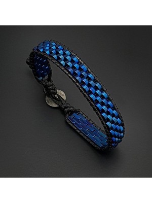 Seven Art Jewelry Doğal Taş Mavi Renk Hematit Taşı Hasır Tarz Bileklik, Erkek Bileklik, Hediye Bileklik, Doğal Taş Bileklik