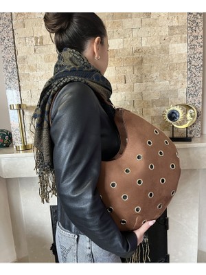 Carryme Kuşgözü Detaylı Taba Süet Kadın Omuz Çantası