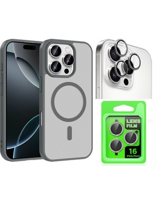 Vendas iPhone 16 Pro Kılıf M-Safe Şarj Özellikli Zore Babet Kapak + Kamera Lens Koruyucu