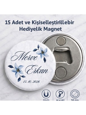 Fynbos 15 Adet Kişiye Özel Magnet Açacak 58 mm Hediyelik Nikah Nişan Söz Düğün Magneti