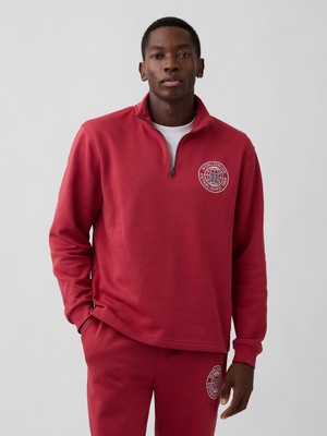 Gap Erkek Kırmızı Relaxed Gap Grafik Yarım Fermuarlı Sweatshirt