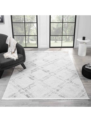 Pera Halı Beyaz Gri Baklava Geometrik Modern Halı - NG5117GV
