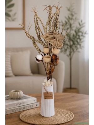 Yapay Çiçek Sitesi Doğal Tropikal Esinti Kuru Çiçek Tanzimi Vazo Hediyeli Model 15