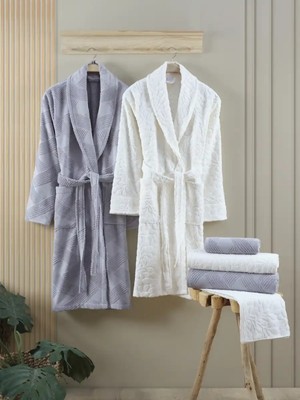 Şaheser Home Collection Şaheser Home Benito %100 Pamuklu Bornoz Seti, 6 Parça Aile Bornoz Takımı , Kadın & Erkek Bornoz Seti